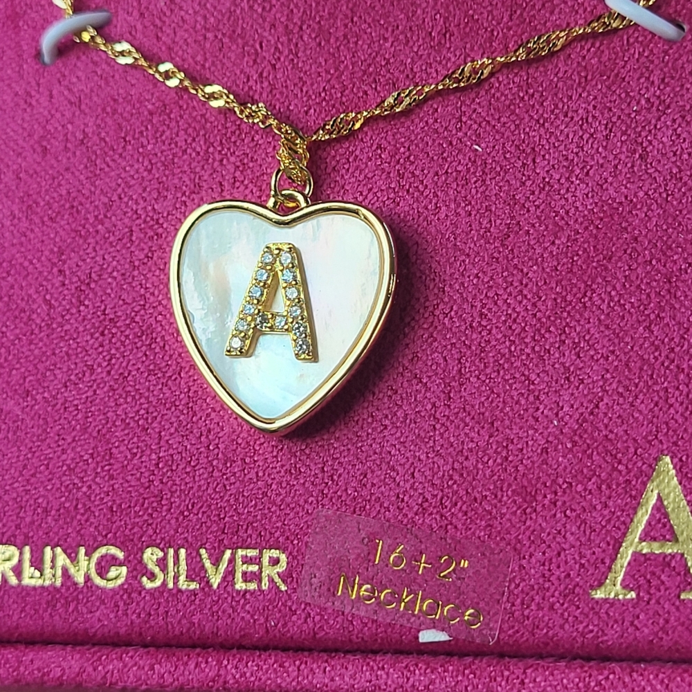 Mia Sarine sterling silver gold plated heart rhinestone initial